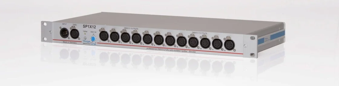 1x Eingang mit THRU, 12x Ausgang, div. Verhalten bei DMX Fehler